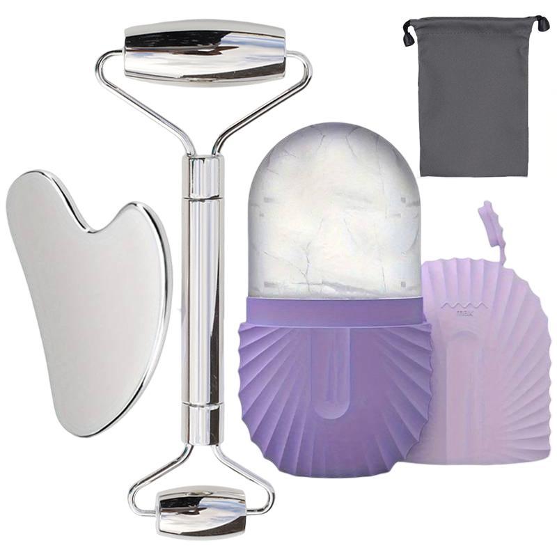 3-in-1 Facial Massage Care Set, 1 Set Stainless Steel Ice Face Roller & Scraping Set, Facial Care Tool for Lifting, Shaping and Massage, Home Beauty Tool