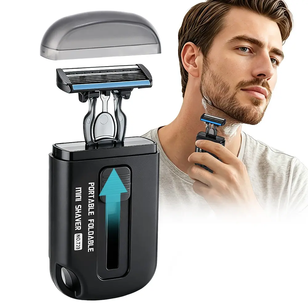 Lightweight Men's Manual Razor, Sliding Extendable Blade Head, Replaceable Blade, Gentle on Skin, Portable for Travel and Outdoor Activities