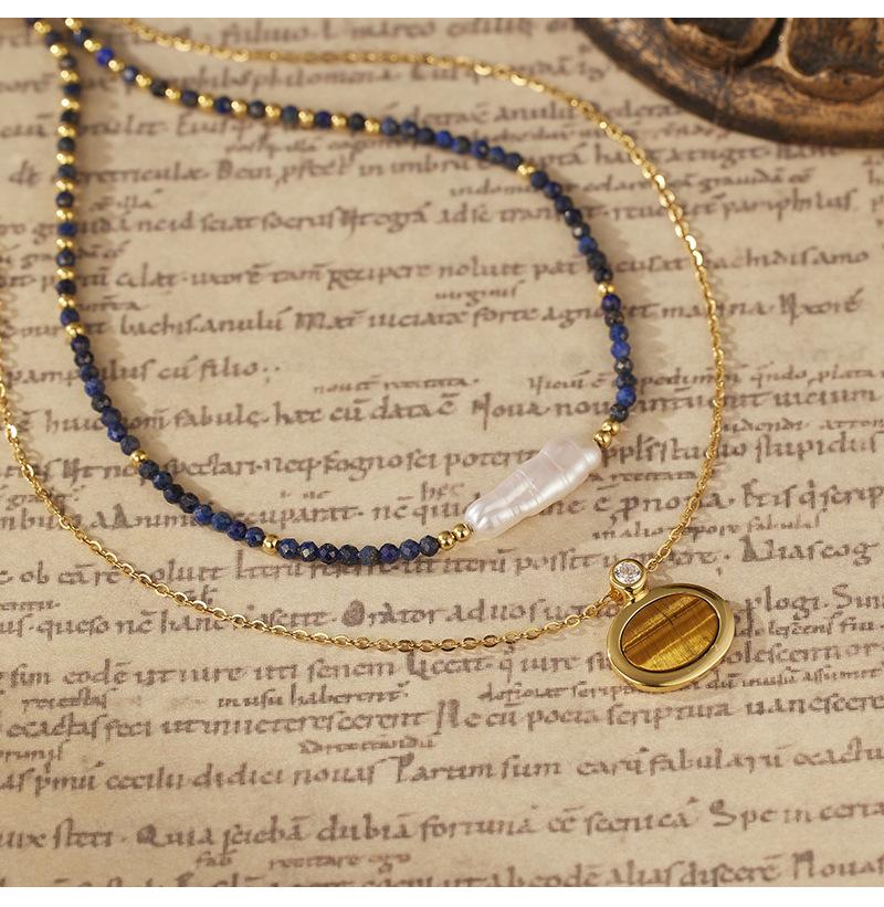 18K Gold Plated Tiger Eye Stone Necklace 925 Sterling Silver Lapis Lazuli Beaded Collar Chain Daily Wear Festival Gift Jewelry