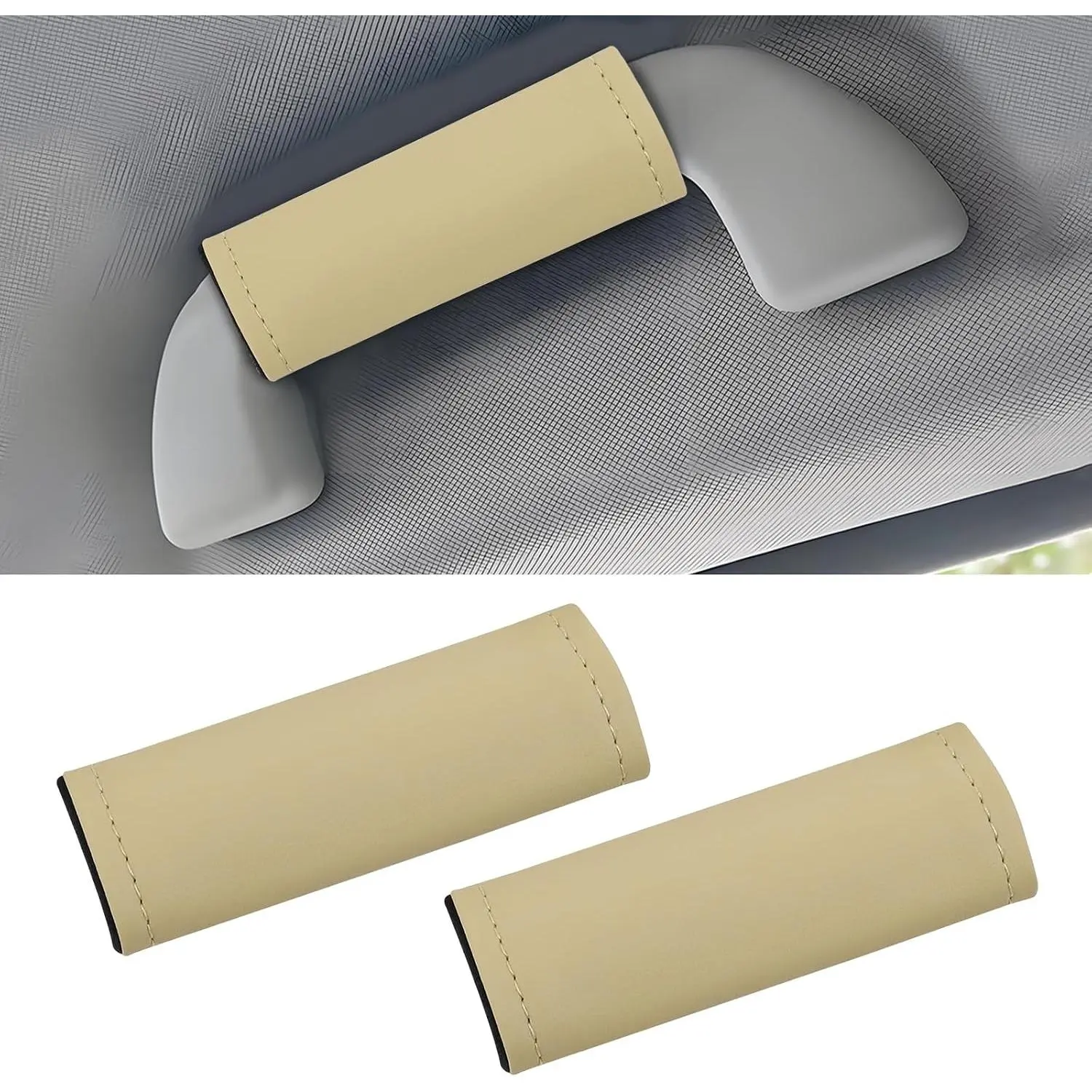 2 count  Inside Grab Handle Cover, Leather Inside  Door Handle Protector, Anti-Scratch Cover for Auto Inner Front Rear Door Pull Handle,  Interior  Accessories (Beige)