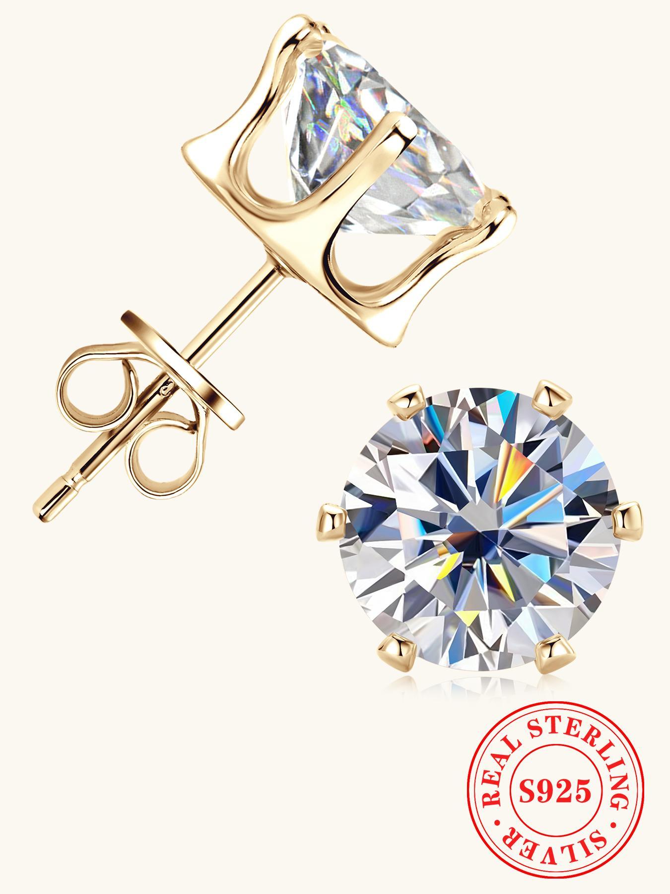 S925 Sterling Silver Synthetic Moissanite Earrings, Elegant Stud Earrings for Women & Girls, Trendy All-match & Exquisite Jewelry for Birthday Gift, Pretty Studs, High Quality Earrings