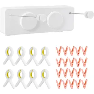 Retractable Clothesline Indoor/Outdoor,Anti-Sag for Drying Clothes line Retracting Indoor, 13.8Ft Dual-Line Laundry line Retractable,Includes 20 Small Clips and 8 Large Clothes pins.(White)