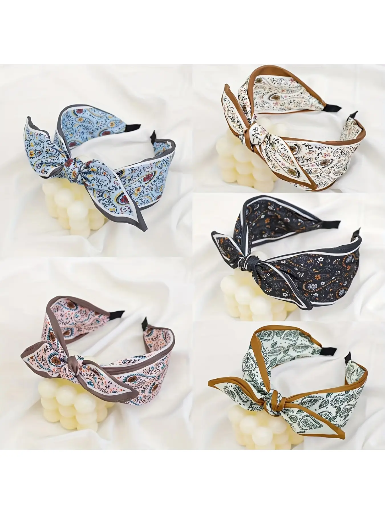 5Pcs Boho Paisley Bow Wide Headbands, Boho Stretchy Headbands for Women, Summer Holiday Headbands, Soft Anti-Slip Knotted Hair Bands, Hair Accessories, Holiday Outfit Decor