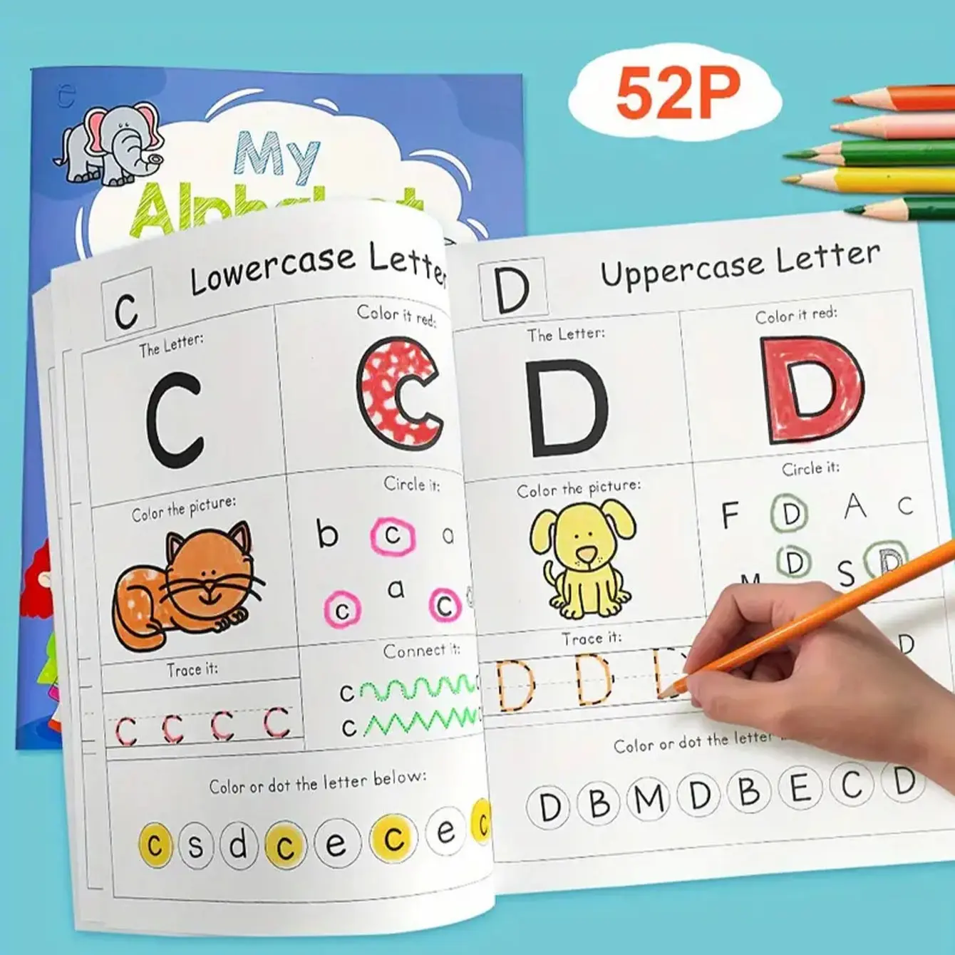 Alphabet Phonics Workbook, 1 Count 26 Pages (52 Sides) Comprehensive Alphabet Phonics Workbook, Fun Coloring Activities for Preschool and Kindergarten Learning