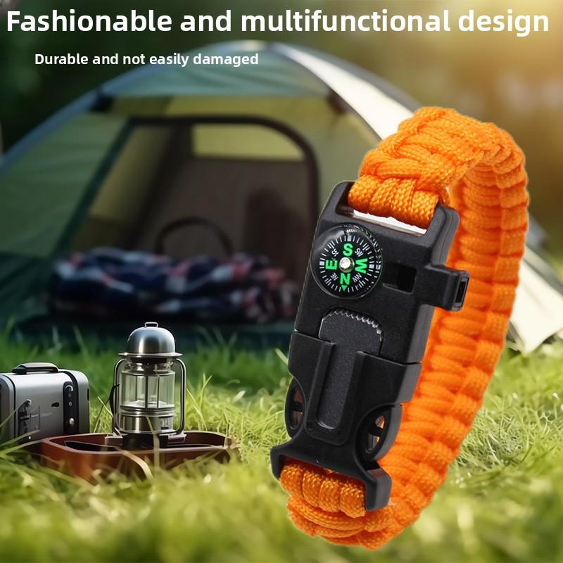 Outdoor Sports Foldable Survival Bracelet Whistle Outdoor Survival Five-in-One Multifunctional Compass Flint Rope Braided Bracelet Camping Pro Off-Road Electric Mountain Bike
