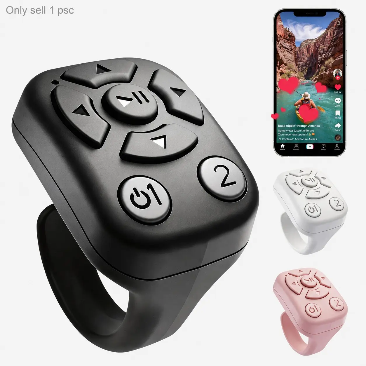 TikTok Scrolling Ring, Wearable Wireless Remote Control Page Turner for iPhone Android, Phone Video Scroller, Camera Shutter Remote for Selfies, Short Videos, E-Books and Music Control