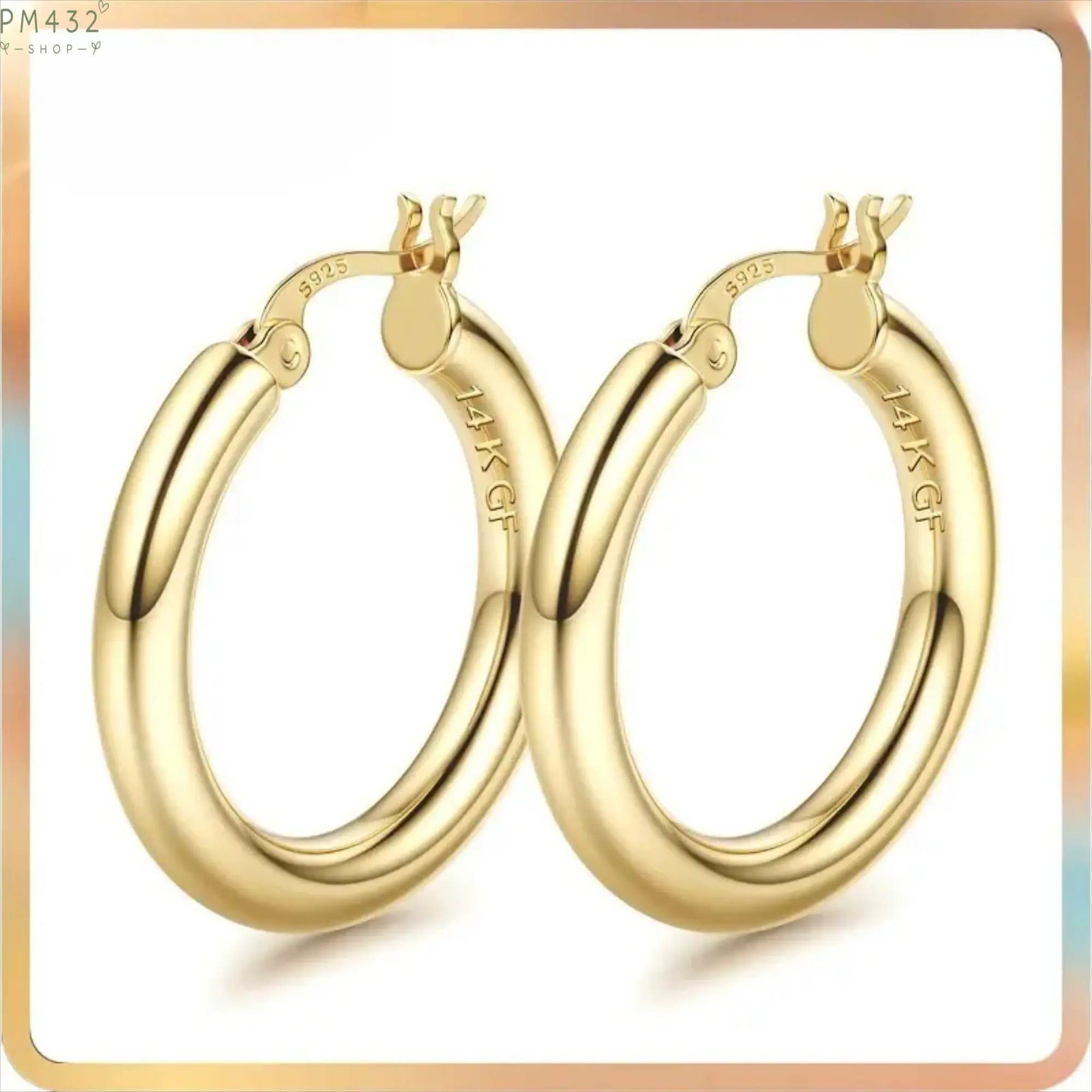 14K Gold Chunky Hoop Earrings for Women, Lightweight Hollow Tube Large Hoop Earrings with Hypoallergenic Post Design, Trendy Minimalist Gold Jewelry Accessories for Daily Wear, Party, Wedding and Gift Occasions