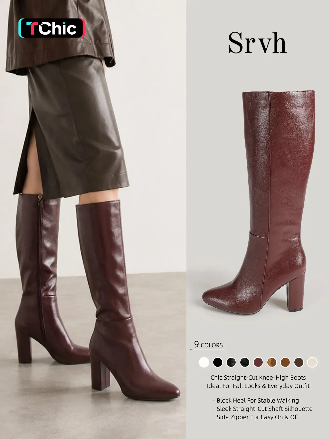 Women's Elegant Pointed‑Toe Knee‑High Heeled Boots, Smooth Side Zipper for Easy On and Off, Comfortable Chunky Block Heel, Classic Versatile Tall Boots for Fall & Winter