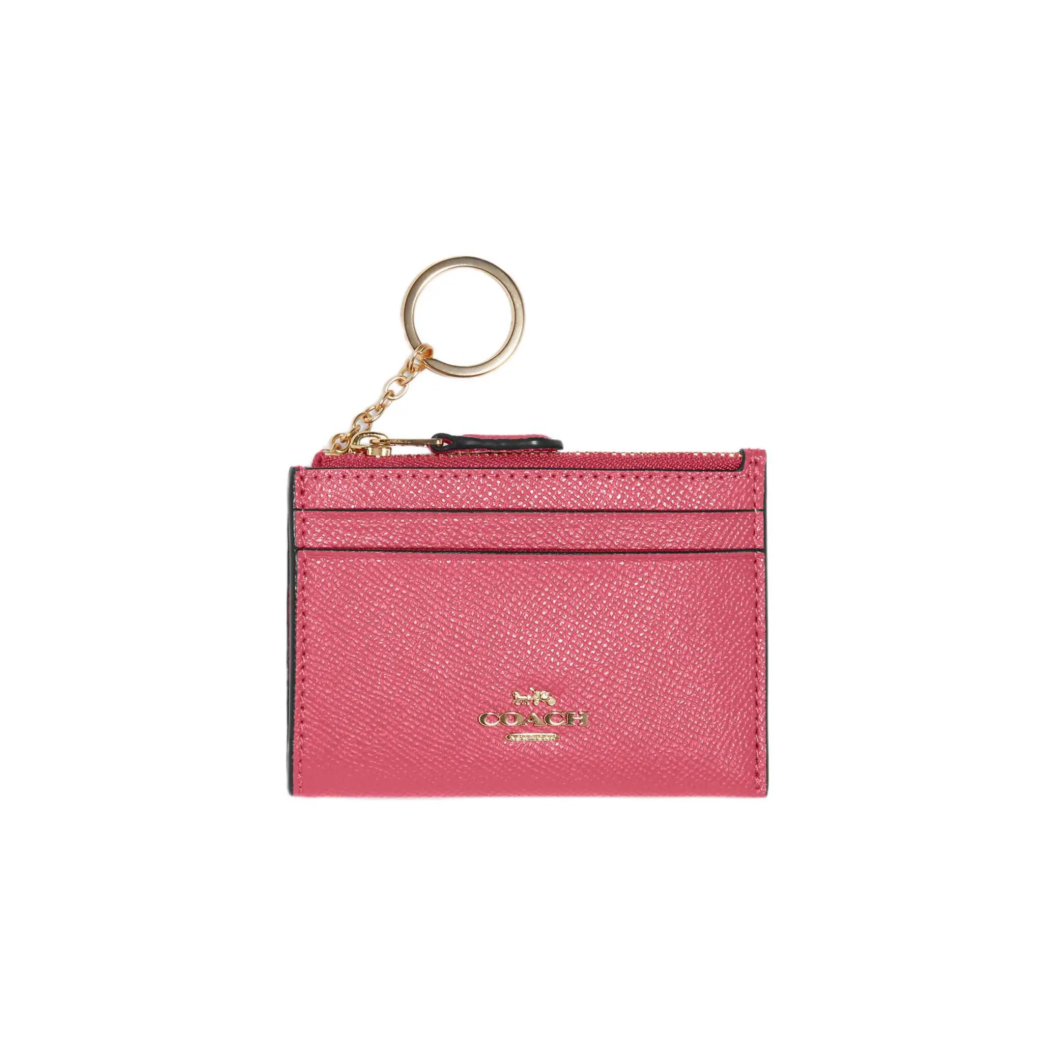COACH Skinny ID Case with Zip Closure, Dual Card Slots, Crossgrain Leather, Mini Wallet for Women, Watermelon Red