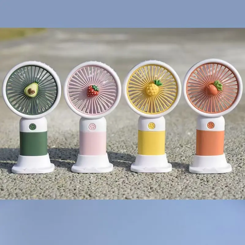 Cute Macaron Handheld Mini Fan with Detachable Base, Flower & Fruit Pattern Portable Desk Fan One Button Start Powerful Wind Compact Pocket Cooling Fan for Girls Students Summer Outdoor Travel Camping