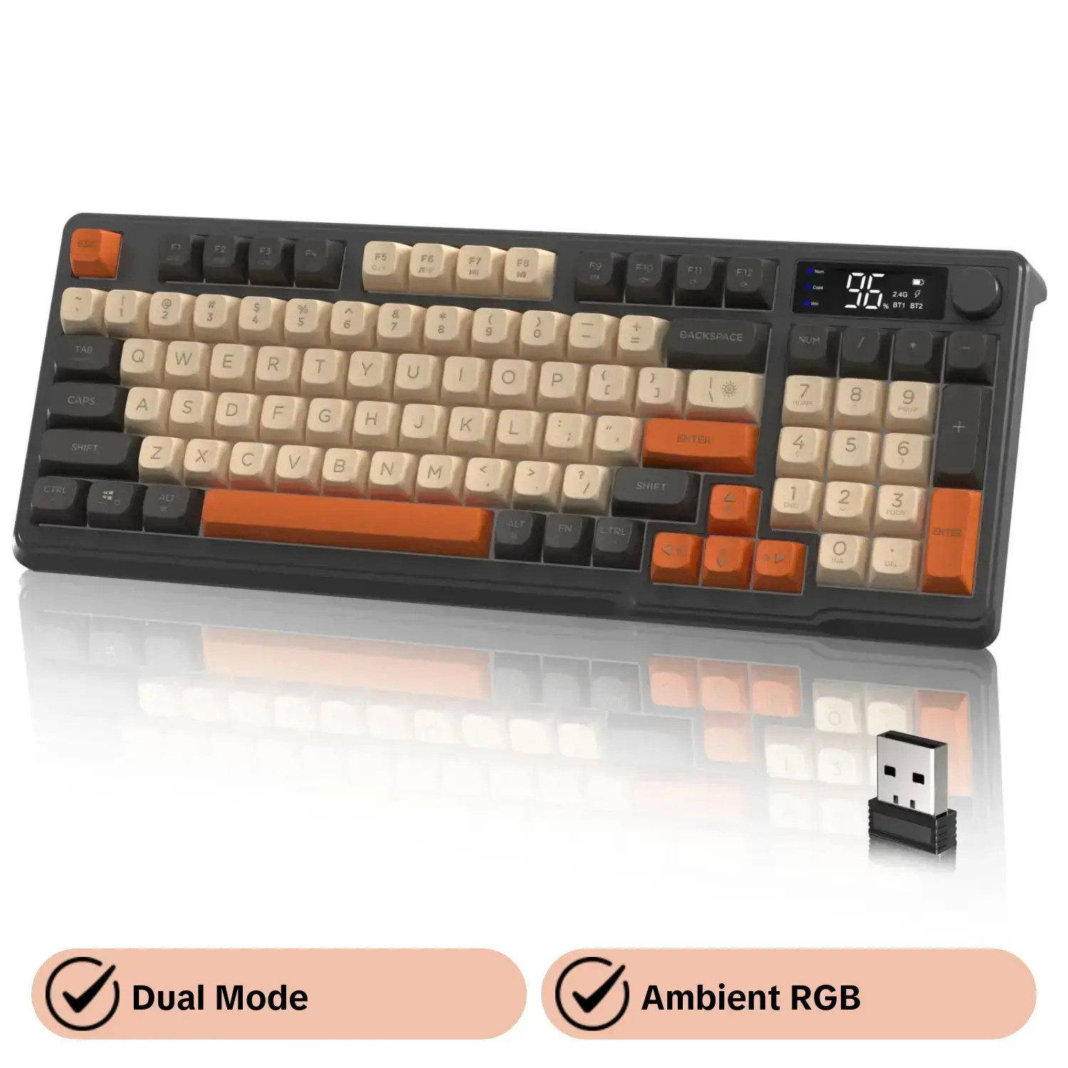 ATTACK SHARK M96 Wireless Gaming Keyboard, 2.4G Dual Mode Wireless Keyboard with Smart Display & Knob, Rechargeable Keyboard for Gaming, Gaming Pc Accessories, Gaming Accessory, Gaming Items