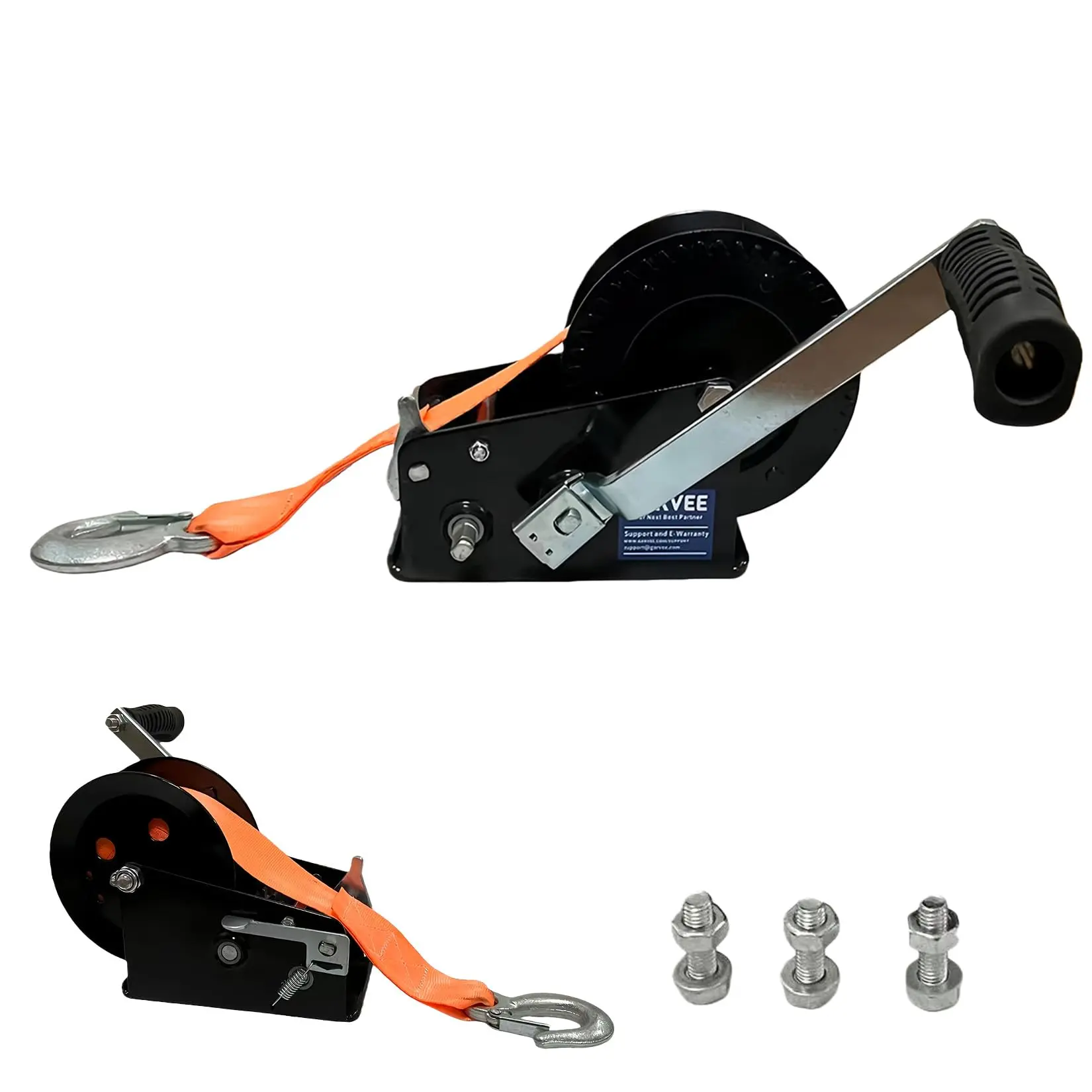Garvee Boat Trailer Winch with 33FT Strap, Dual-Speed 4:1/8:1 Gear Ratio & 2-Way Ratchet, Professional Hand Crank Winch for Pulling Boat, Trailer, Truck, RV, ATV,  3500 lbs, Jet Ski