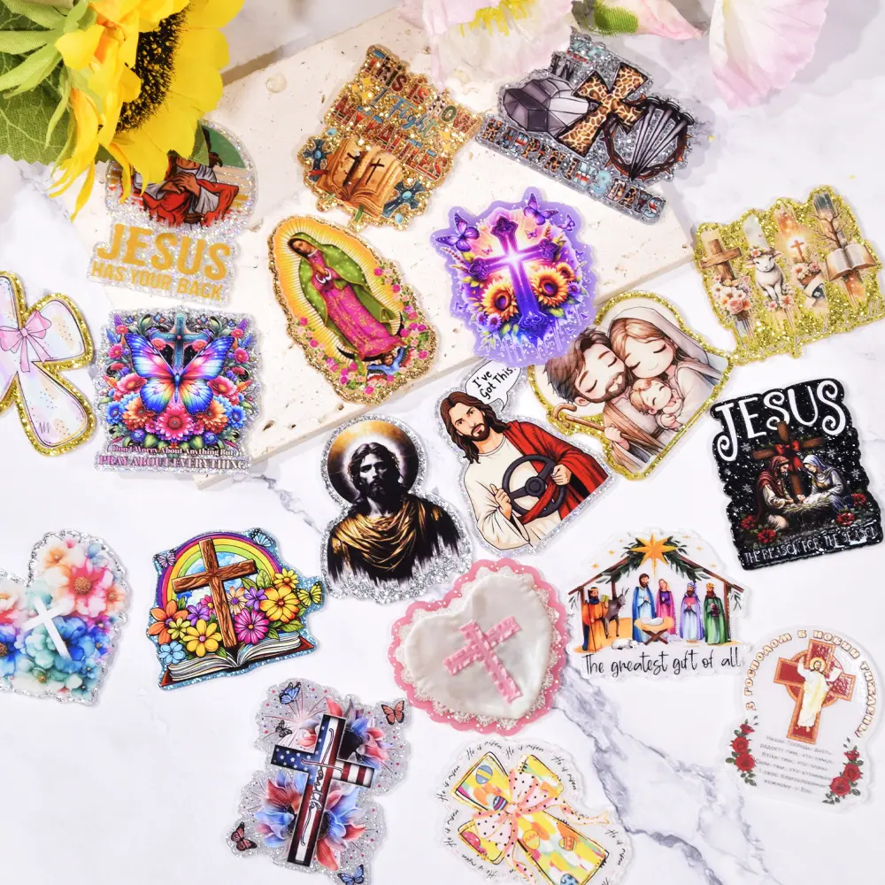 Unisex 30-Piece Christian Round Resin Charms & Pendants, Mixed Acrylic Plastic Glitter Flatback Embellishments for DIY Badge Reels, Thank You Gifts