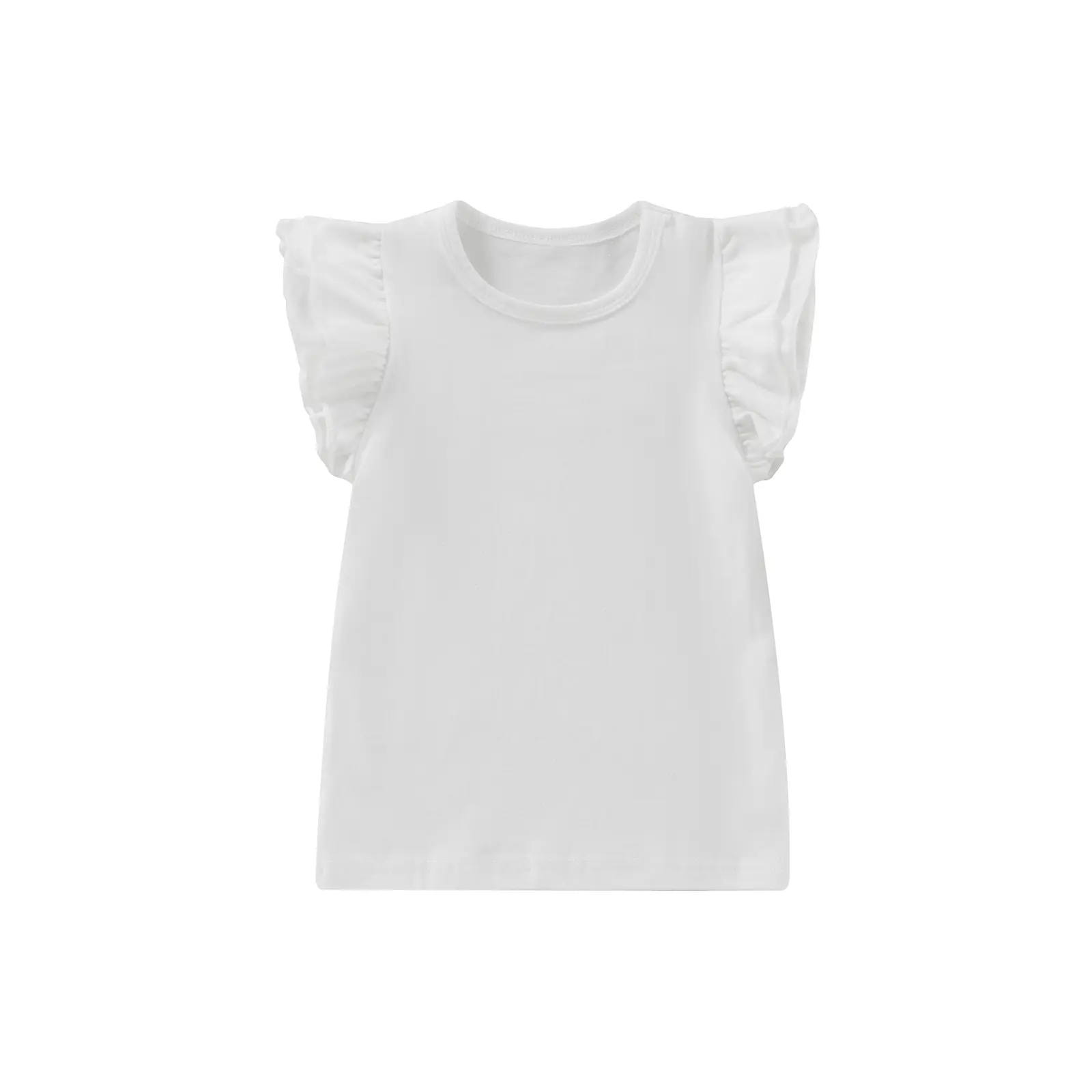 Toddler Girls Solid Color Ruffle Flutter Sleeve Crew Neck T Shirt Top Basic Casual Daily Summer Outfit