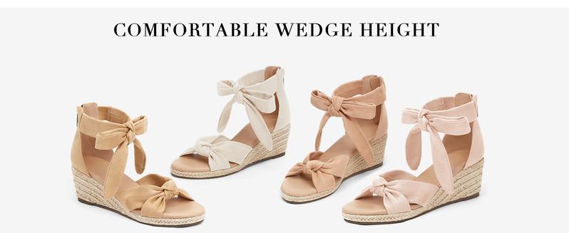 Fashare Womens Espadrilles Wedge Sandals Back Zipper Closure Open Toe Platform Ankle Strap Summer Dress Shoes with Bow