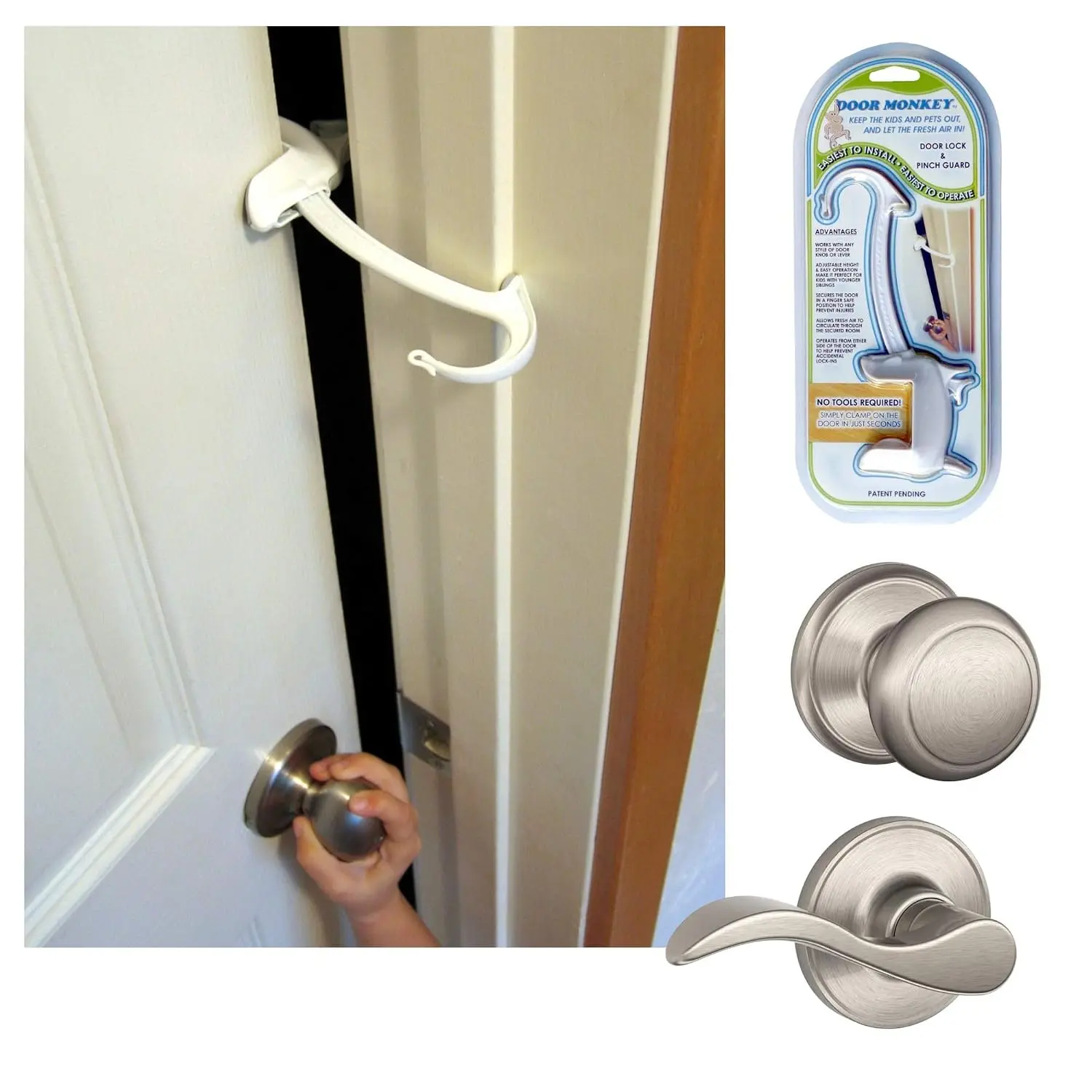 Child Door Lock & Guard - For Door Knobs & Lever Handles - Easy to Install - No or Tape Required - Baby Safety Door Lock For Kids - Very - Great for Dogs & Cats| Easy to install or tape, Prevents injuries, Safe for kids and pets, Operable from both sides,