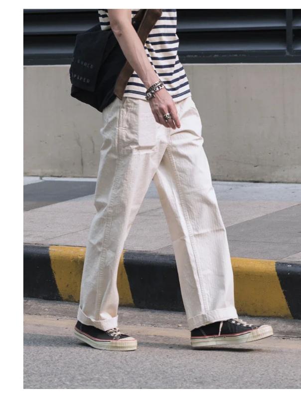 Kyn Apparel  Retro Naval Deck Trousers Vintage Inspired Herringbone Twill Work Pants