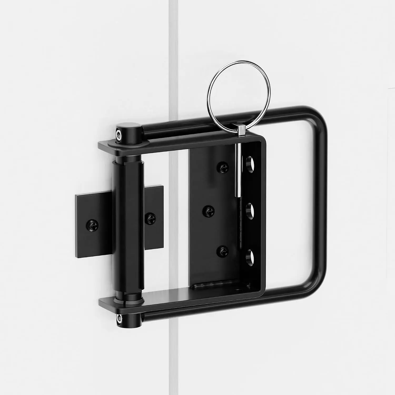 Gate Latch with Pull, Heavy Duty Gate Closer for Wooden Fence, Lockable Gate Latch Kit for  Vinyl Fence Barn Shed, Additional  Door Latch with Locking Pin, Black, 1 Pack