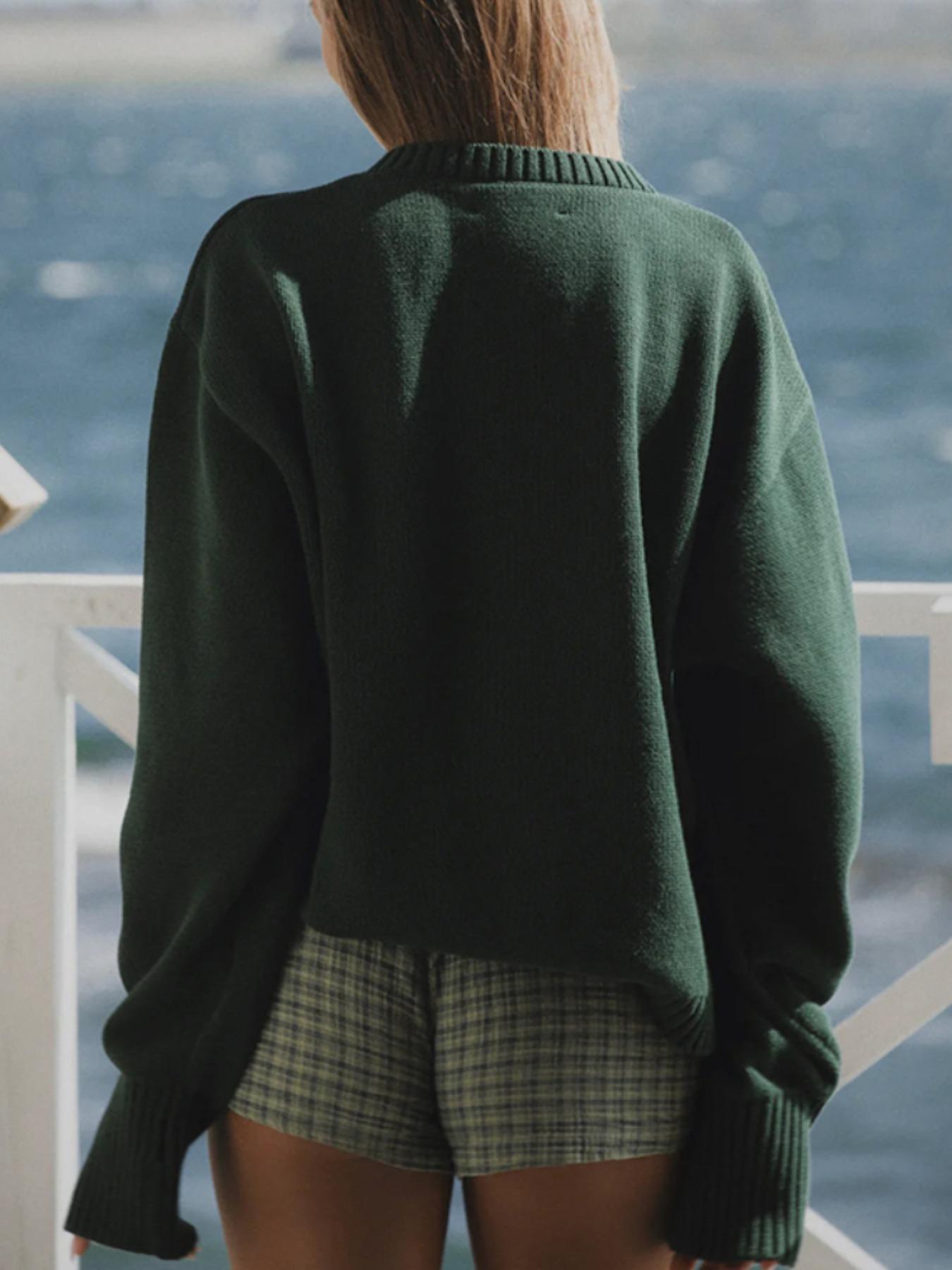 Women's Fashion Vintage Animal Print Round Neck Long Sleeve Pullover Sweater, Loose Fit Casual Knitwear for Fall & Winter Seasons