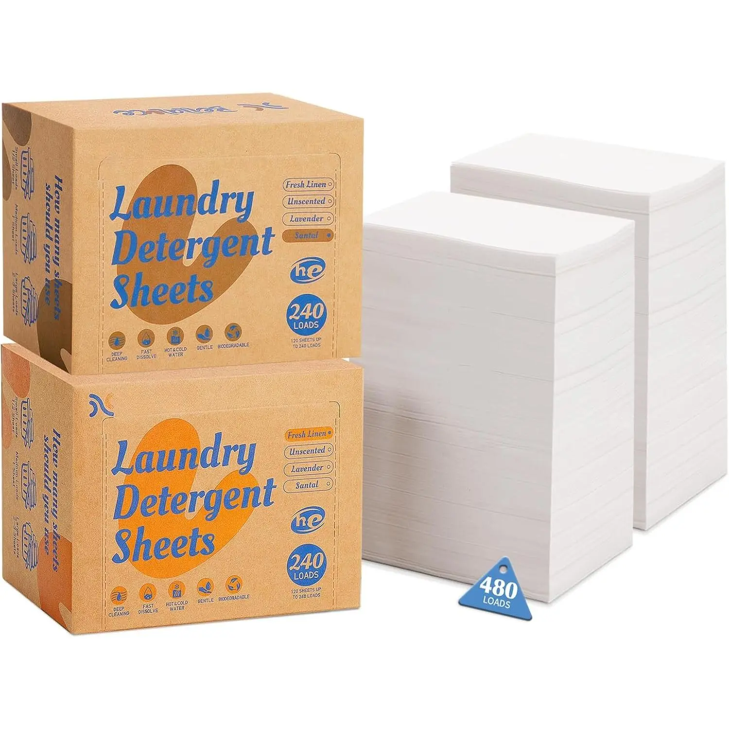 Laundry Detergent Sheets  Linen Santal-Space-Saving Travel Deep Cleaning Eco No Plastic Jug 480 Loads