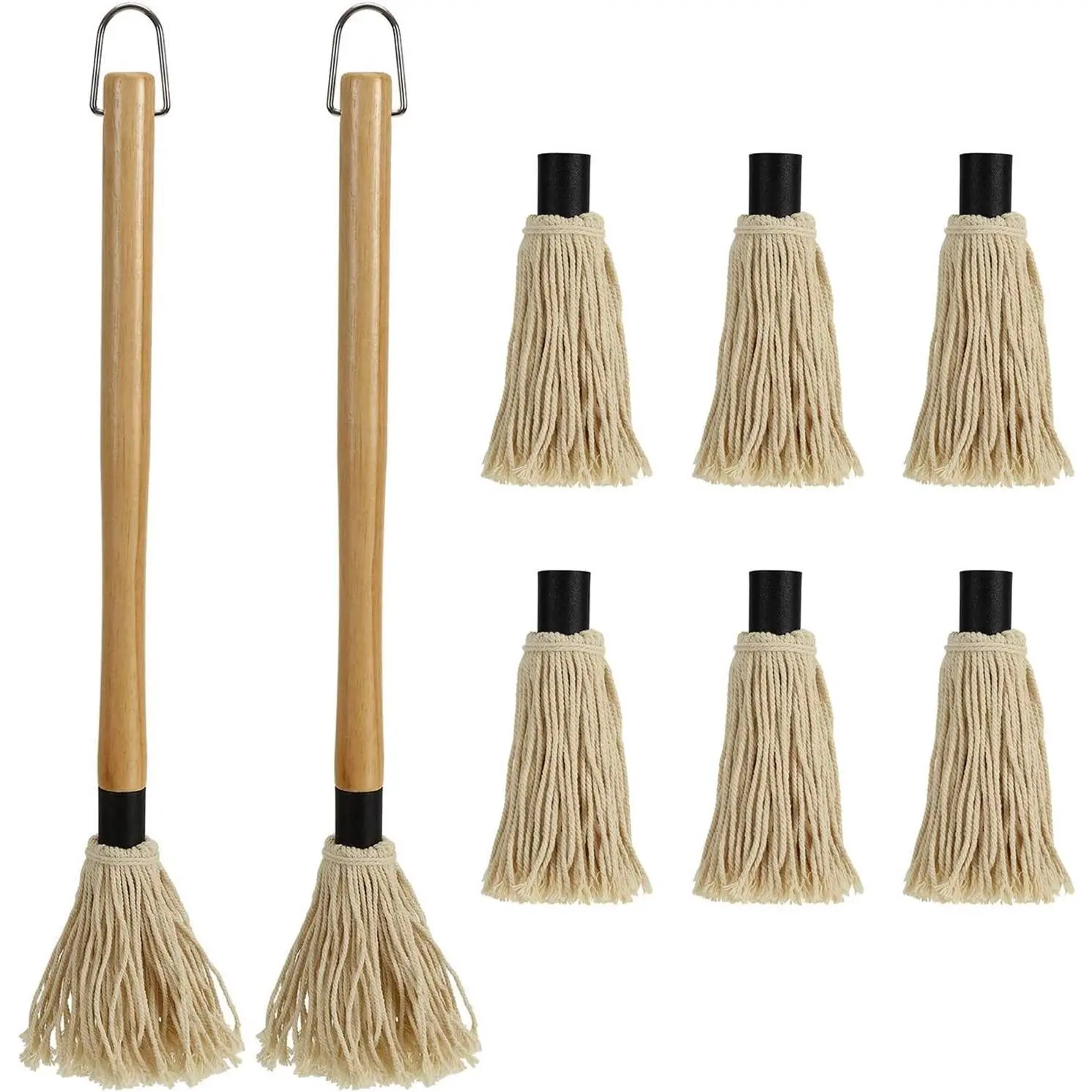 2 Pack BBQ Basting Mop with 6 Extra Replacement Heads, Wooden Long Handle for Grilling Smoking Steak, 18.2 InchGift