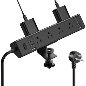 40W   Station,Desk Clamp Power Strip 20W USB C,8 Outlets,8 USB Ports,4 USB C and 4 USB A, Office Furniture Surge Protector, 14AWG Cord, Fits 1.9" Tabletop  (Black, 10FT Length)