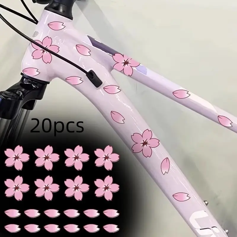20pcs Beautiful Cherry Blossom Bike Decals, Vinyl Waterproof Sunscreen No Residue, DIY Scratch Cover for Bikes, Motorcycles, Helmets