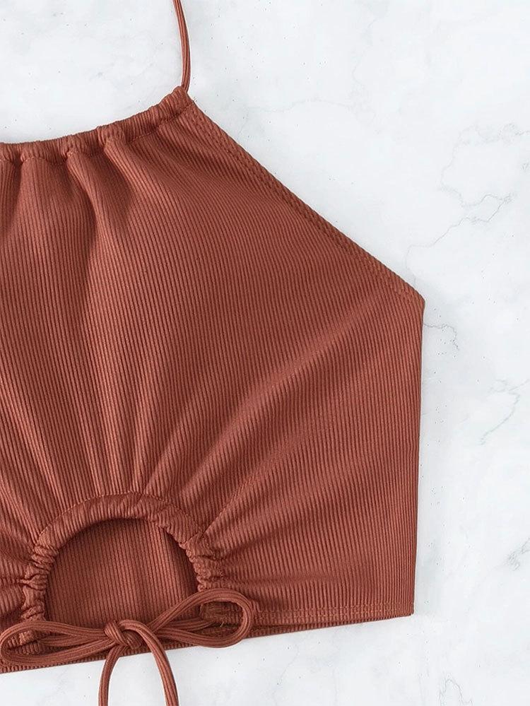 2026 High Waist Suspender Strap Split Swimsuit Women's Summer Flat Angle Sports Beach Bikini