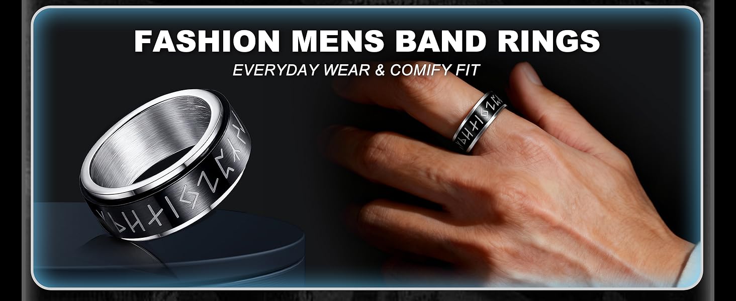 CASSIECA 8 Pcs Stainless Steel Rings for Men High Polished Mens Band Wedding Engagement Fidget Rings Vintage Spinning Rings Size 7-13 Men's Accessories