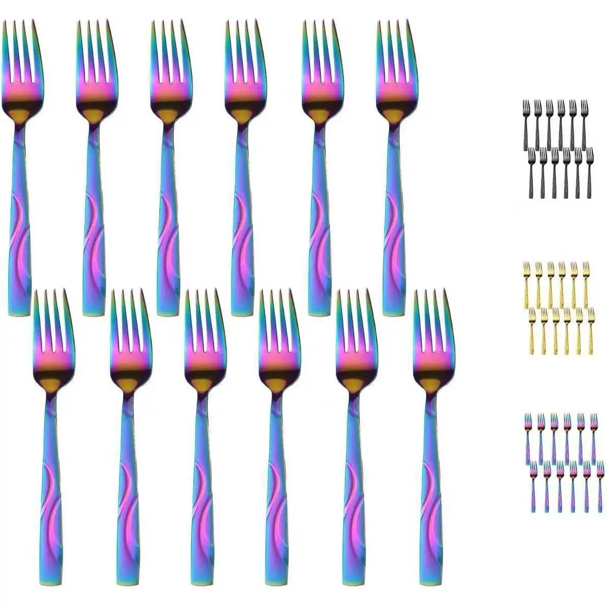 Rainbow 7.1 in Colorful Stainless Steel Salad Fork Set (12-Piece Cutlery) - Sanded Handle, Dishwasher Safe for Daily & Special Occasions