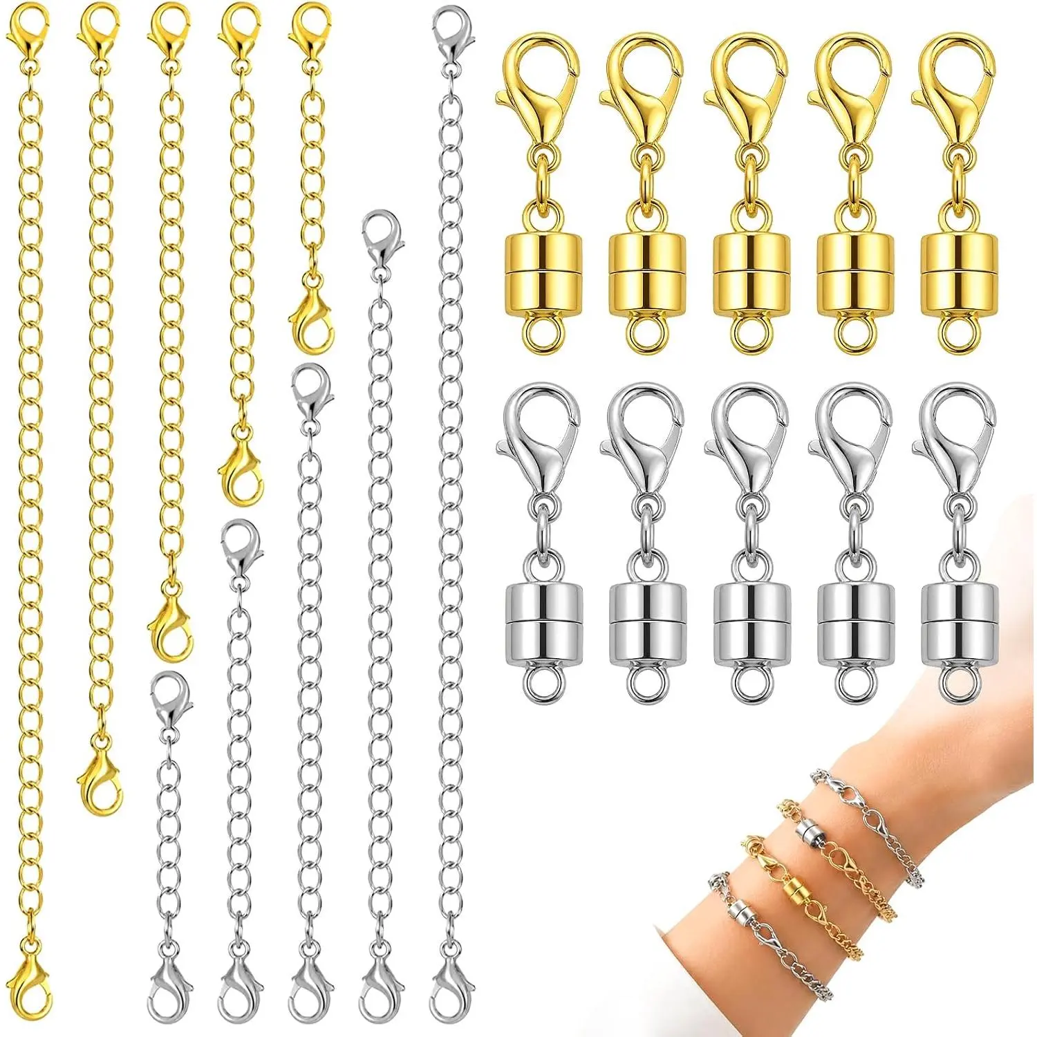Necklace Clasps and Closures, 20 count  and  Necklace Extenders with   Clasp,  Helper for Necklaces, Bracelets and Anklets, Easy to Wear