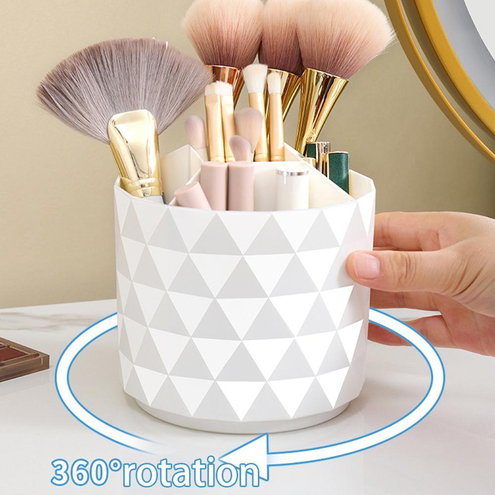 Letter Pattern Makeup Brush Holder,  1 Count 360 Degree Rotatable Makeup Brush Storage Box, Multi-functional Stationery Storage Box for Office, School, Home, Organiser