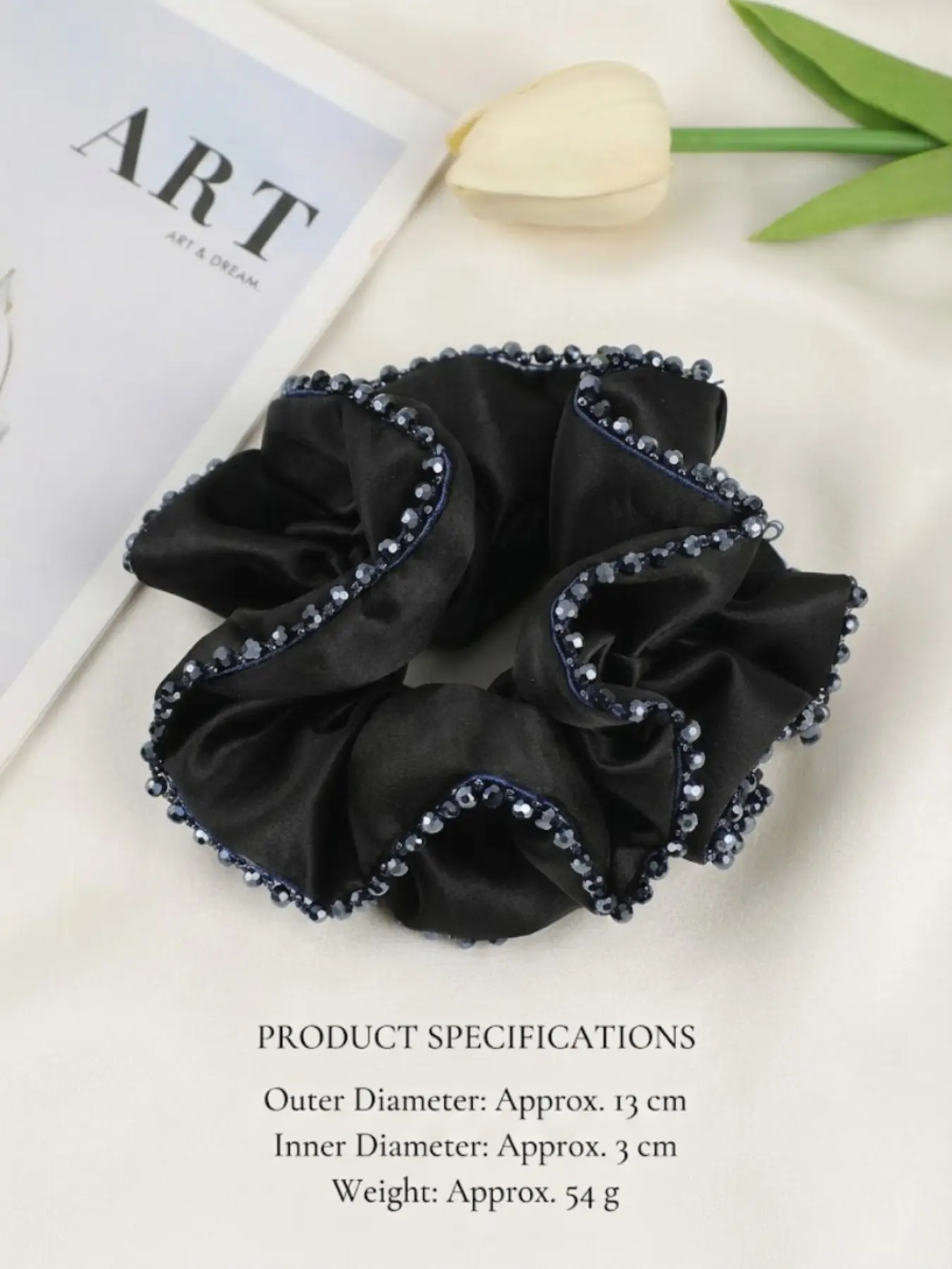 Women's Satin Beaded Hair Tie, Elegant Silk Hair Rope, High Elasticity Decorative Ponytail Holder, Daily and Party Accessory