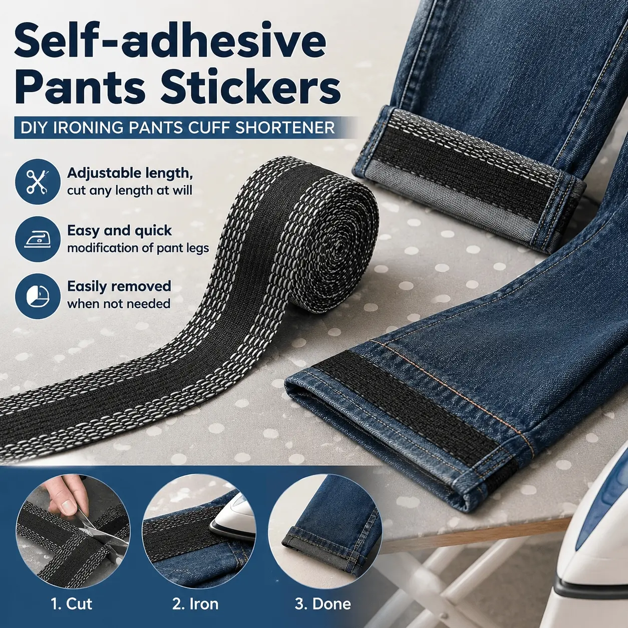 No-Sew Hem Tape for Pants: Self-Adhesive Waterproof DIY Sewing Kit, Instant Jeans & Trousers Hemming, Fashionable Edge Trim & Style Upgrade