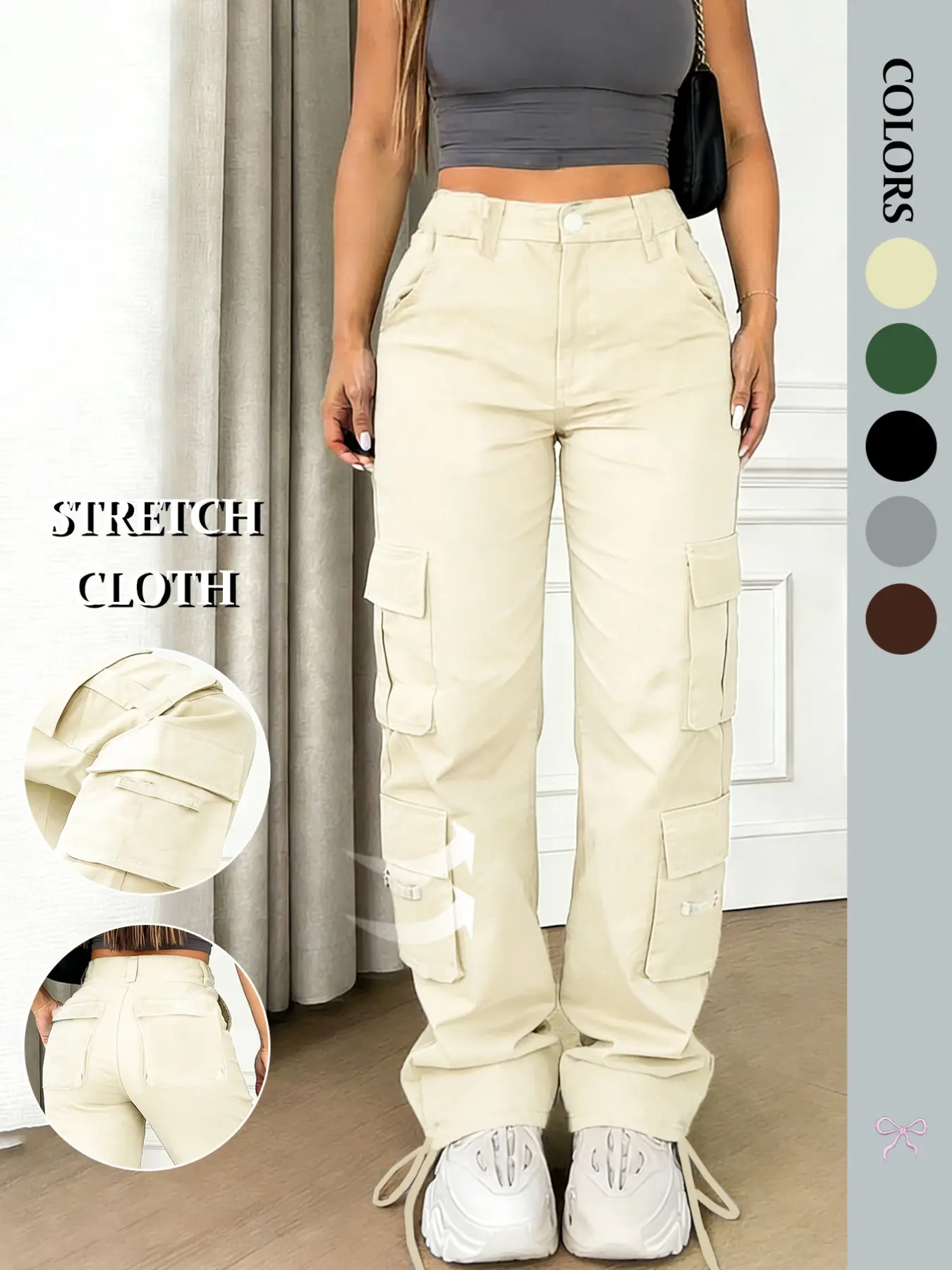 Women's Tactical Cargo Pants with Pockets, Outdoor Tear-Resistant Casual Loose Pocket Plain Comfy Baggy Work Trousers, Durable Military Style for Everyday Adventures