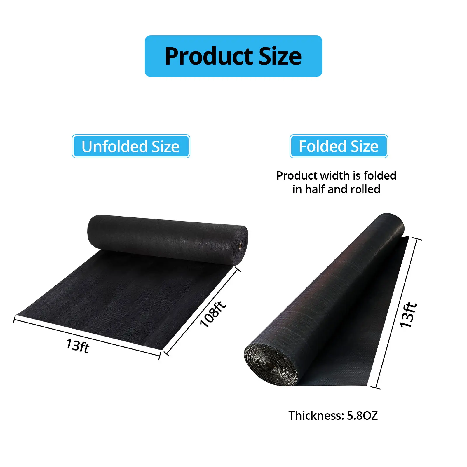 【Garvee】Heavy Duty Woven Weed Barrier Landscape Fabric – Size: 13x108FT, 5.8oz – Commercial Geotextile Ground Cover for Gardens, Driveways & Road Construction – Erosion & Gravel Control – Black