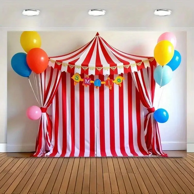Carnival Circus Theme Polyester Fabric Backdrop Banner - Colorful Balloons, Circus Tent Design for Family Baby Shower, Engagement, Father's Day, Thanksgiving Birthday Decor, Indoor Outdoor Event Photography Background