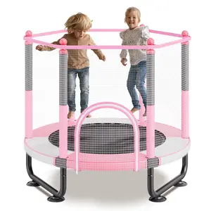VEVOR 60" Kids Trampoline, 5FT Indoor Outdoor Trampoline, Mini Toddler Recreational Trampolinewith Safety Enclosure Net and Basketball Hoop, Birthday Gifts Christmas Toys for 3  Years Children, Pink