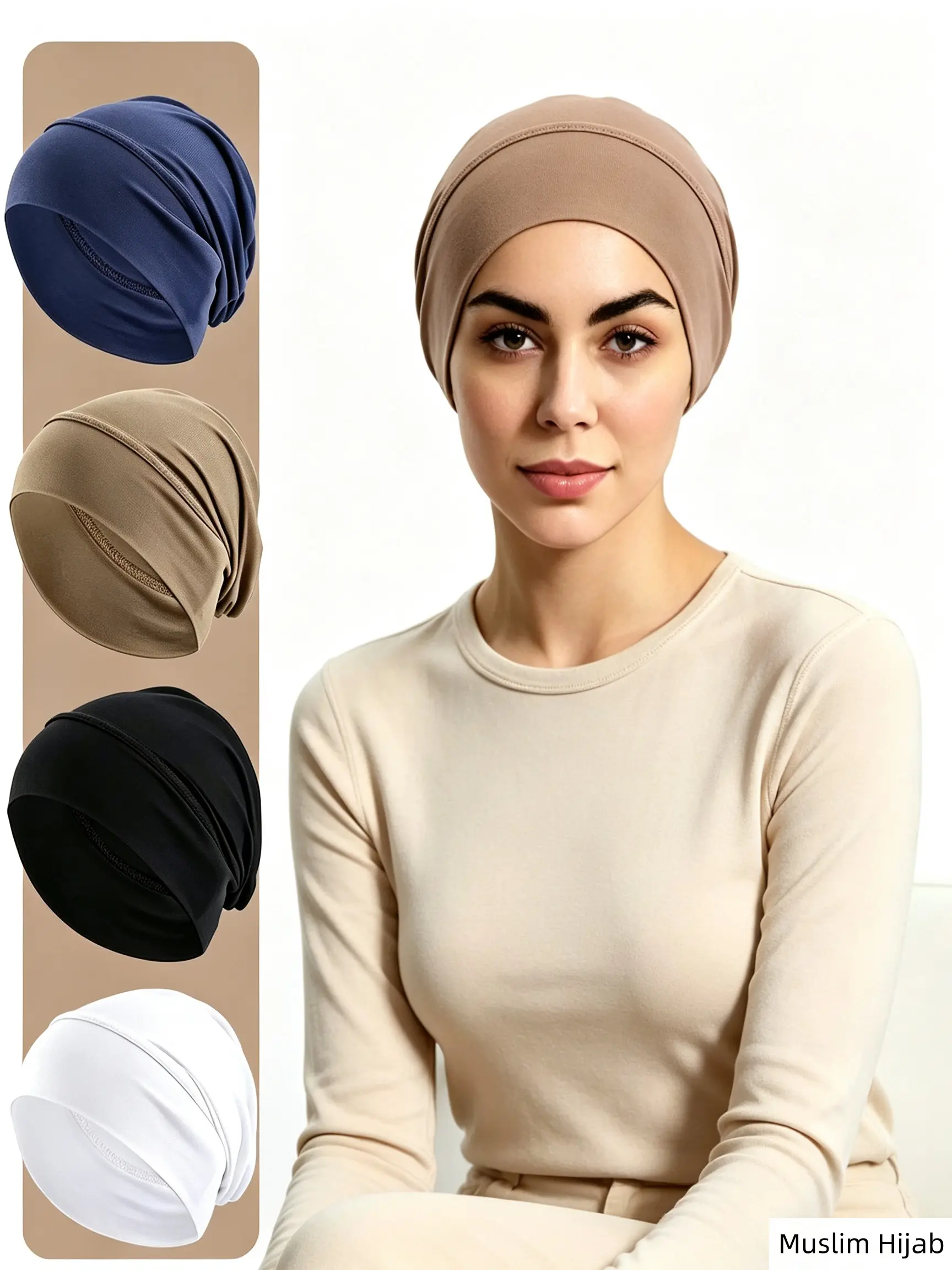 Breathable Lightweight Muslim Inner Hijab Cap, Stretch Non Slip Under Scarf, Solid Color Head Wrap for Women, Daily Use Turban Hat Hijab Undercap