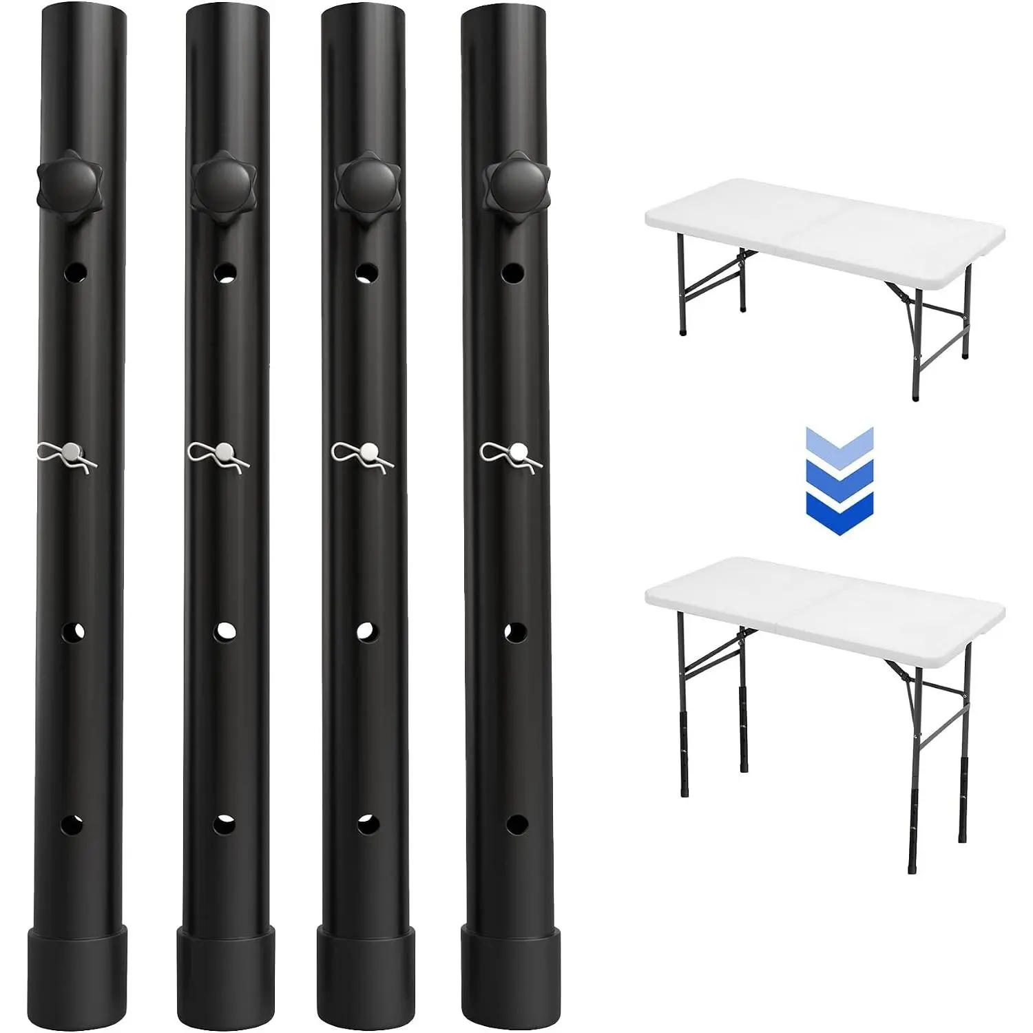 Table Leg Extenders for Folding Tables, Metal Table Leg Extensions for Bent and Straight Legs, Adjustable Folding Table Leg Risers, 4 Pack Tables Height Extenders for Rise 3.6"/6.77"/9.9"/13"(17.3 in)