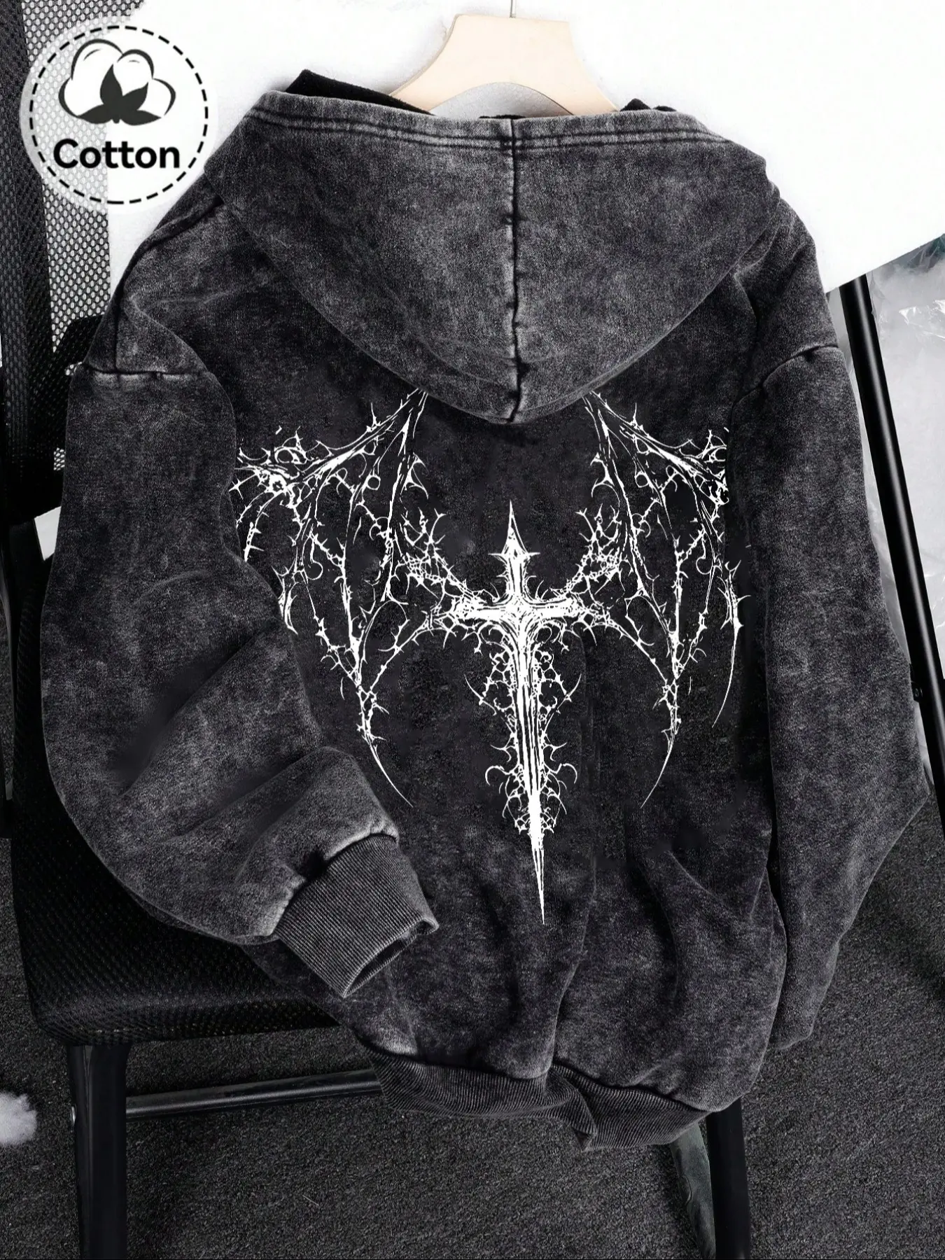 Men's Zipper Cardigan Sweatshirt, Gothic Totem Pattern, Casual Loose-Fitting Hoodie, Spring & Fall Fashion Cotton Pullover