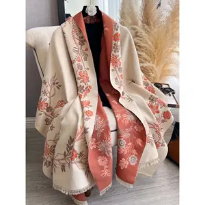 Female Italian Chic Tencel Chiffon Floral Print Scarf Shawl - 1 Size Fall-Winter Warm Wrap, Elegant Casual Boho Fashion Accessory for Everyday Wear