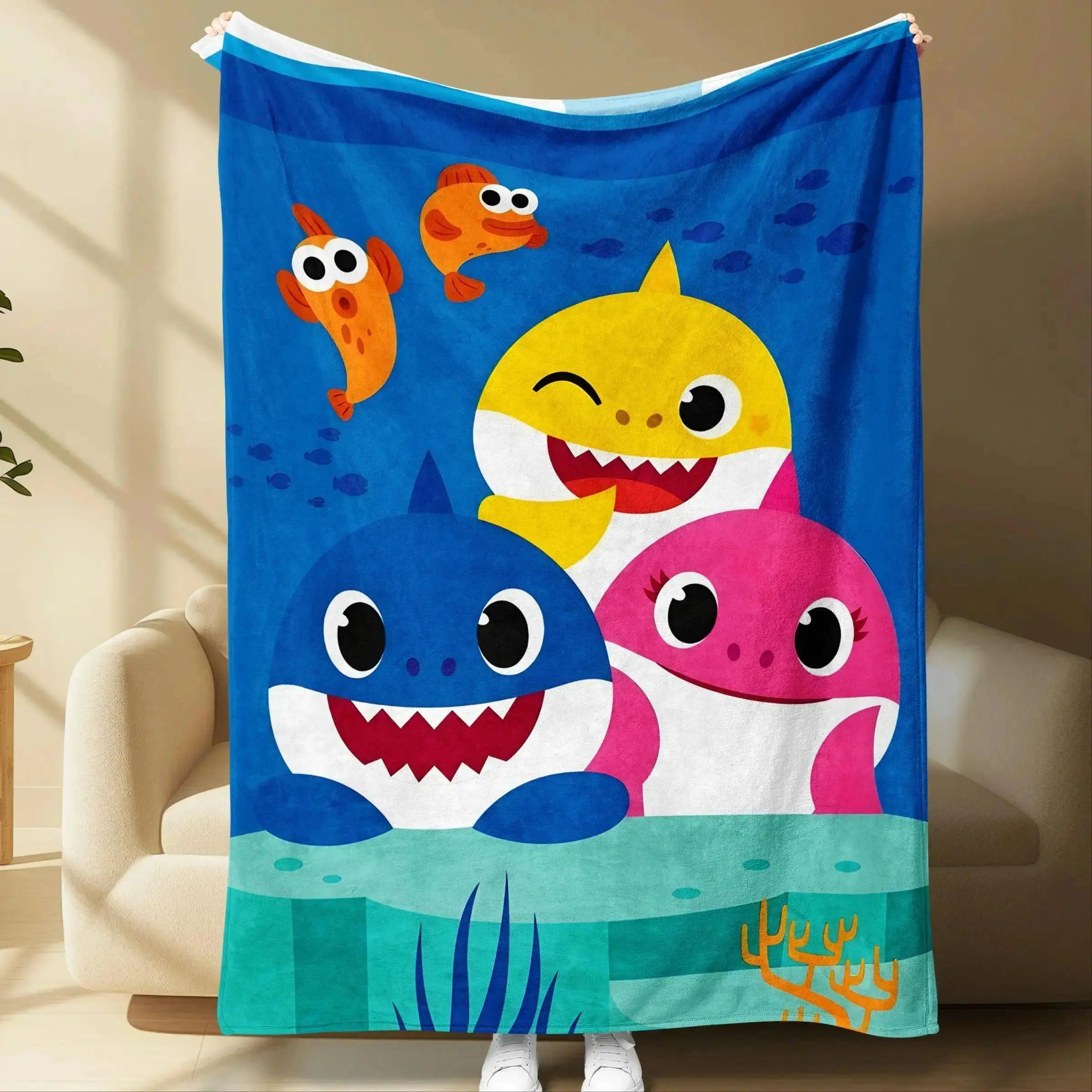 Baby Shark Soft All Season Kids Cozy Texture Design, Flannel Throw Blanket for Sofa Nap Travel Bedroom Decor, Matches cooling blankets pillows couch cover for sofa bed accessories, Christmas Halloween Birthday Kids Holiday Gift