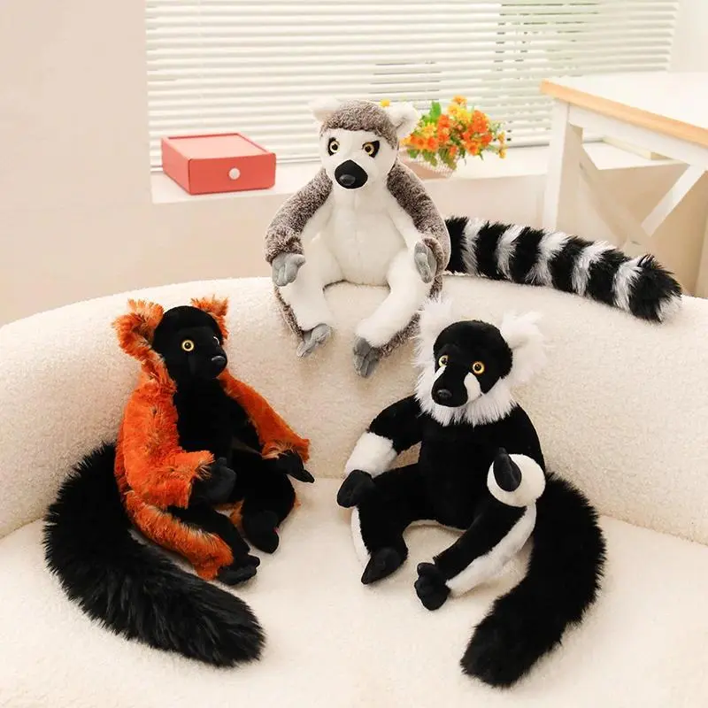 Lemur Plush Toys Simulated Monkey Stuffed Doll Adorably Animal Toys Hobbies Collection Home Decor Toys Birthday Surprise Gifts
