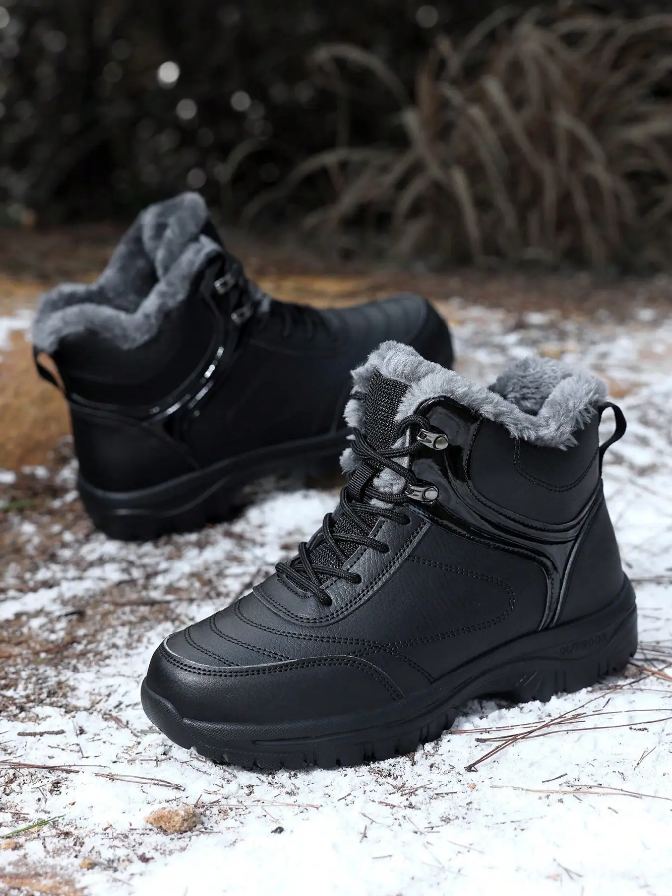 New High-Top Thick Sole Ultra-Light Warm Winter Waterproof Insulated Boots for Men and Women, Closed, Fleece Lining, PU Material, Large Sizes
