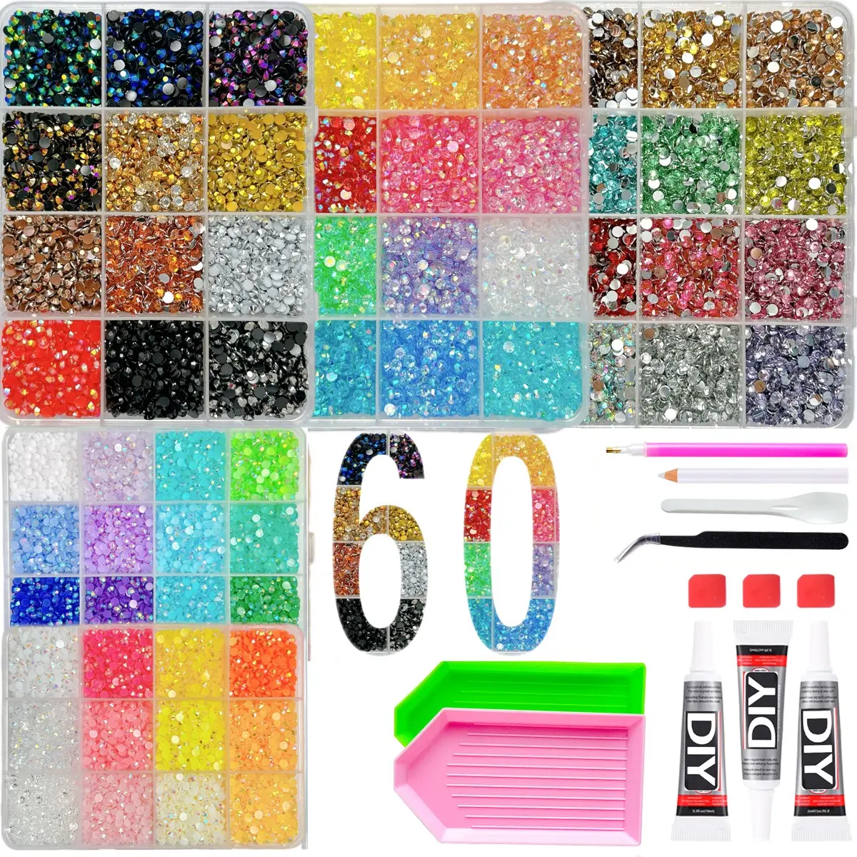 5 Box 60 Color Resin Jelly Rhinestones Set, Includes Drill Pen and Stamps, DIY Craft Supplies,mid year sale, deals for you， Fashion Accessories, Nail Art Decorations。It is ideal for bulk stock in nail salons and mass creation by craft creators,。