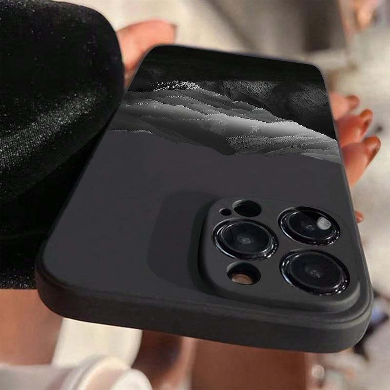 Creative Cube Black Brand New Colorful Mountain Scene Pattern TPU Shockproof Full Coverage Precision Hole Protective Case, Suitable for iPhone 17/16/15/14/13/12/11 PRO PROMAX PLUS AIR E XS XSMAX, Ideal Gift for Friends and Family, YT40