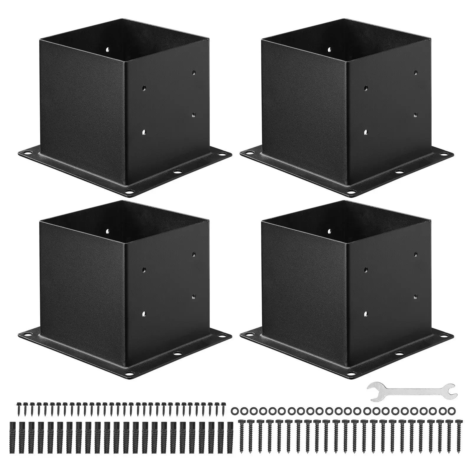 VEVOR 4x4 Post Base 4 Pcs, Inner Size 3.6x3.6 inch/ 92x92 mm Post Brackets, Heavy Duty Carbon Steel Decking Posts, Wood Posts Brackets for Pavilion Deck Railing Support Deck Base Plate, Black
