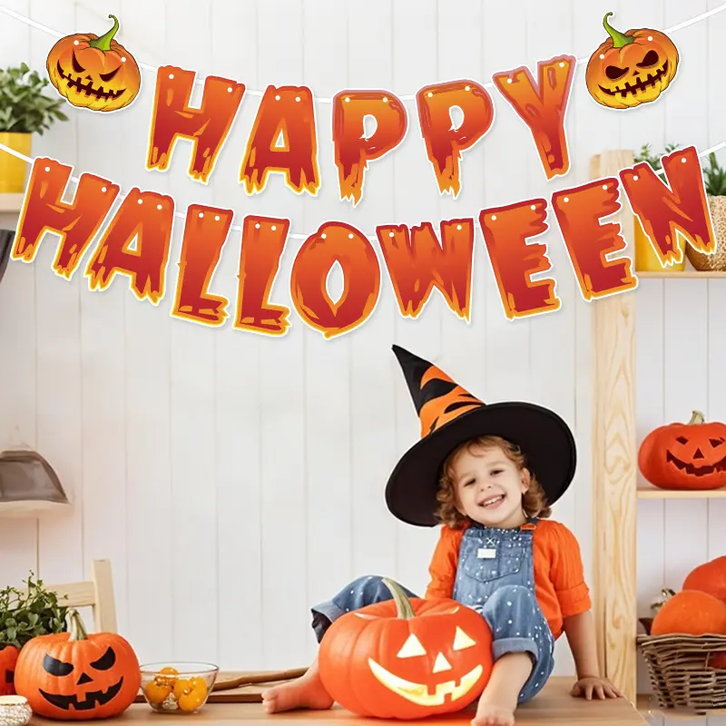 Halloween Party Decorations Set - Ghosts & Skel., Bunting Flags, Garland Banners for Spooky Fun Ghost Festival