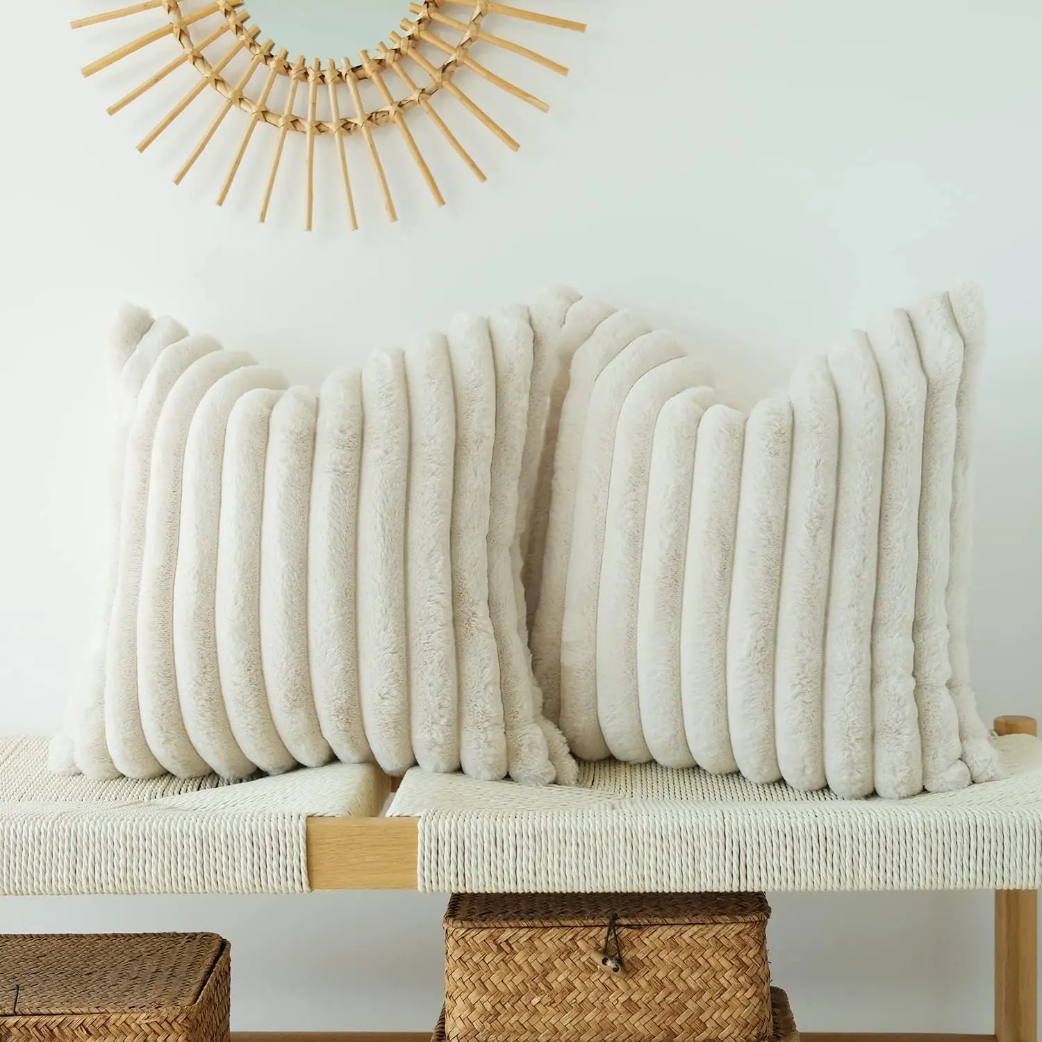 Pack of 2 Square Soft Faux Fur Plush Decorative Throw Pillow Covers, 18x18 in (18 x 18) for Couch, Sofa, Living Room Decor - Home Supplies with Enhanced Softness, Cushion Cover